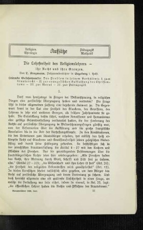 ¬Die¬ Lehrfreiheit des Religionslehrers - ihr Recht und ihre Grenzen