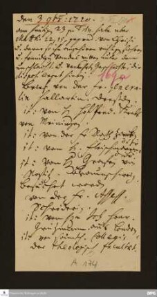 Disposition der Predigt von August Hermann Francke über Mt 22,15f. am 03.11.1720.