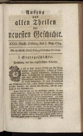XXXI. Nachl. Coburg, den 3. Aug. 1754.