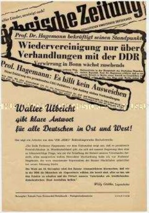 Flugblatt der Nationalen Front Bischofswerda für Wahl ihrer Kandidaten bei der Volkskammerwahl, für Frieden und Einheit Deutschlands