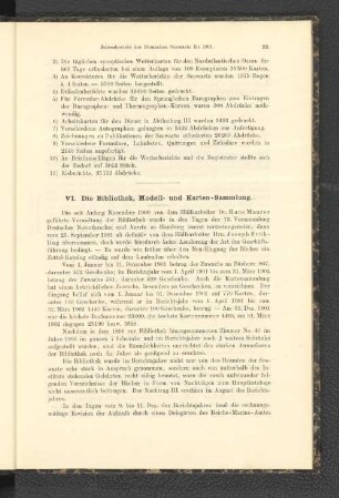 VI. Die Bibliothek, Modell- und Karten-Sammlung.