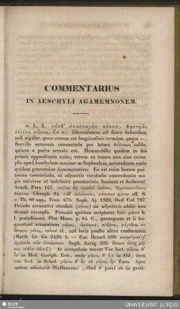Commentarius in Aeschyli Agamemnonem