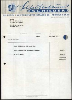 Firmenbriefkopf W. Schleifenbaum, Schilderfabrik