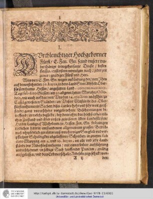 I. Abtruck eines harten Schreibens/ wie solches an Herrn Landgraf Georgens zu Hessen Fe. Gn. etliche der Niderhessischen Landstände ... abgelassen.