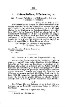 Immatrikulation von Nichtpreußen bei den Landesuniversitäten : [II. Universitäten, Akademien, etc.]