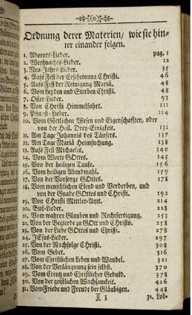 Ordnung derer Materien wie sie hinter einander folgen.