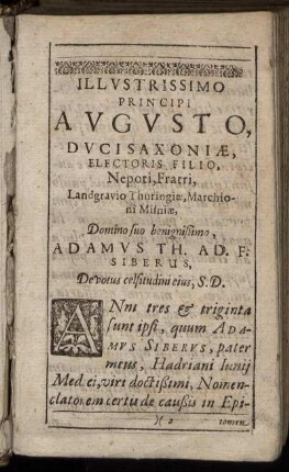 Illustrissimo Principi Augusto, Duci Saxoniae ...