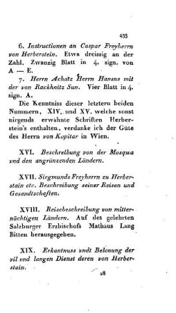 XVII. Beschreibung seiner Reisen und Gesandschaften