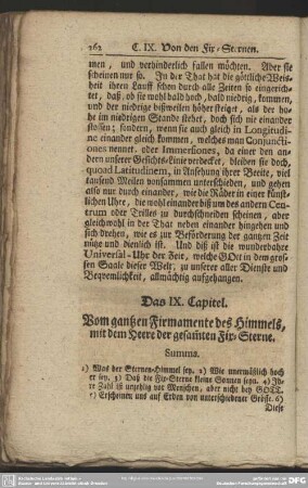 Das IX. Capitel. Vom gantzen Firmamente des Himmels, mit dem Heere der gesam[m]ten Fix-Sterne