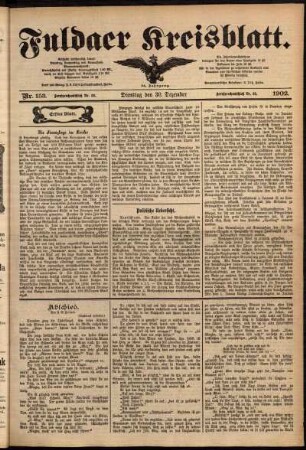 Erste Ausgabe vom Dienstag, den 30. Dezember 1902.