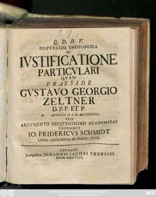 Dispvtatio Theologica De Ivstificatione Particvlari