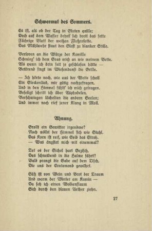 Schwermut des Sommers. / Ahnung.