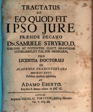 Tractatus De Eo Quod Fit Ipso Jure