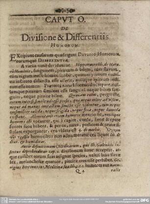 Caput O. De Divisione & Differentiis Humorum