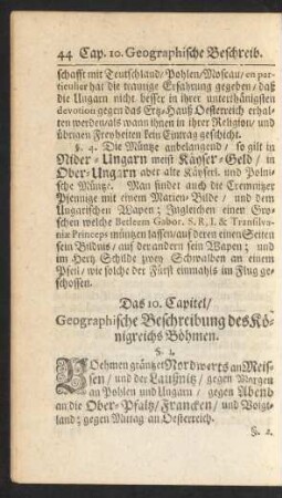 Das 10. Capitel/ Geographische Beschreibung des Königreichs Böhmen