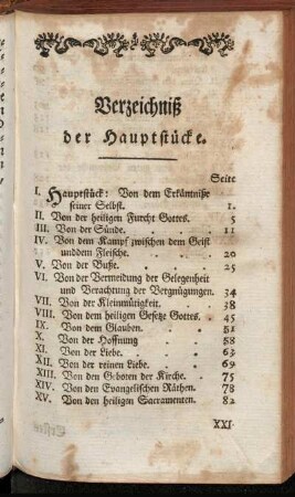 Verzeichniß der Hauptstücke
