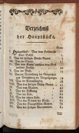 Verzeichniß der Hauptstücke