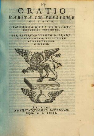 Oratio Habita In Sessione Octava Sacrosancti Concilii Oecumenici Tridentini