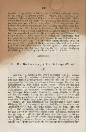 B. Die Rückwirkungen der Zeitungs-Steuer.