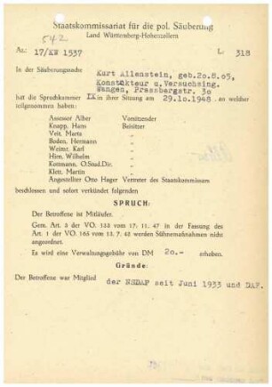 Allenstein, Kurt