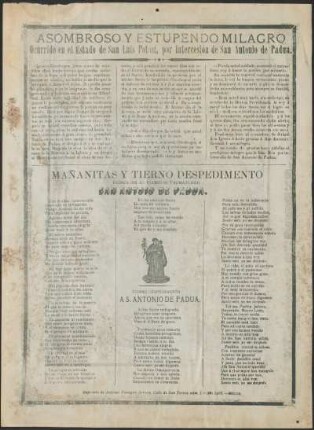 Asombroso y estupendo milagro : ocurrido en el Estado de San Luis Potosí, por intercesión de San Antonio de Padua
