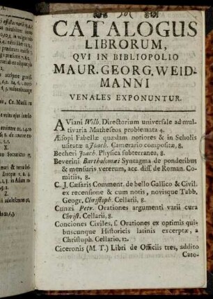Catalogus Librorum,[...]