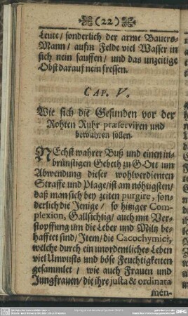 Caput V. Wie sich die Gesunden vor der Rohten Ruhr praeserviren und bewahren sollen