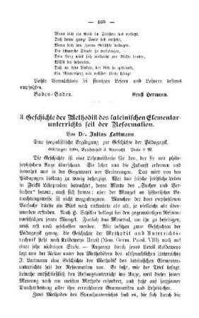 Lattmann, Julius: Geschichte der Methodik des lateinischen Elementarunterrichts seit der Reformation, Göttingen 1896 : Pädagogisches