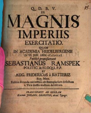 De Magnis Imperiis Exercitatio