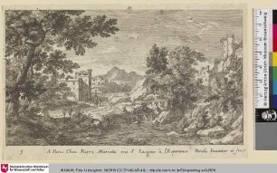 [Landschaft mit Wanderern und Stadt im Hintergrund]