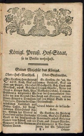 Königl. Preuß. Hof-Staat, so in Berlin wohnhaft