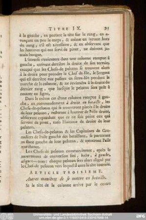 Article Troisieme. Autres manières de se mettre en bataille.