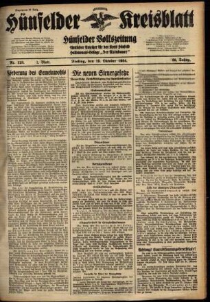 Erste Ausgabe vom Freitag, den 19. Oktober 1934.