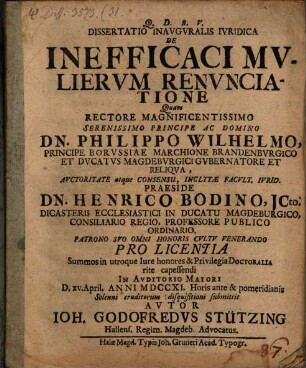 Diss. inaug. iur. de inefficaci mulierum renunciatione