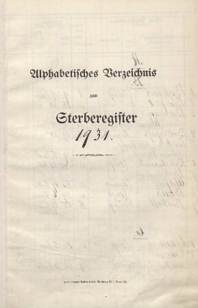 Jahrestabellen 1931 Sterbefälle Gräfrath (aus Sterberegister 1929 - 1933)