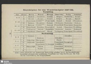 VII. Stundenplan für das Winterhalbjahr 1897-98