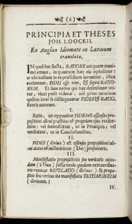 Principia Et Theses Joh. Loockii. Ex Anglico Indiomate in Latinum translata