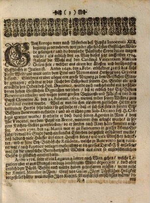 Historische Relation, Von der den 29. May 1724. geschehenen Erwählung Ihrer Päbstl. Heiligkeit, Benedicti XIII. Nebst dessen Leben und Crönung