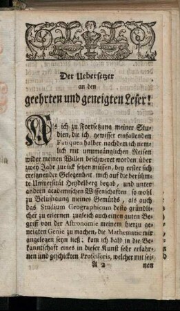 Der Uebersetzer an den geehrten und geneigten Leser!