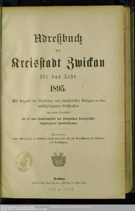1895: Adreßbuch der Kreisstadt Zwickau