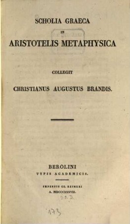 Aristoteles et Theophrastus Metaphysica, 2. Scholia graeca in Aristotelis Metaphysica