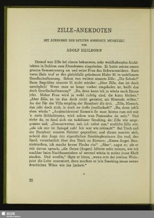 Zille-Anekdoten : Mit Ausnahme Der Letzten Anekdote