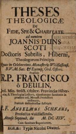 Theses theologicae de fide, spe et charitate ad mentem Joannis Duns Scoti...