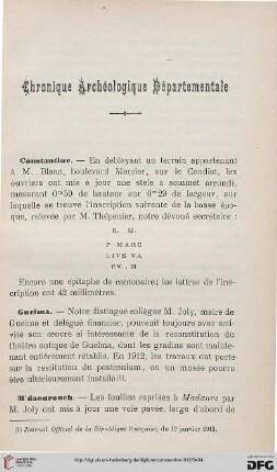Sér. 5: Chronique archéologique départementale