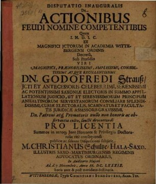 Disputatio Inauguralis De Actionibus Feudi Nomine Competentibus