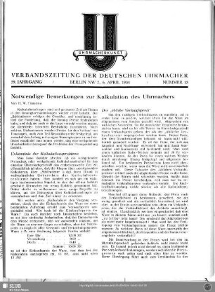 Notwendige Bemerkungen zur Kalkulation des Uhrmachers