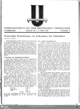Notwendige Bemerkungen zur Kalkulation des Uhrmachers