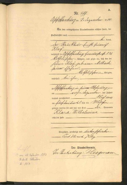 Standesamtsbuch der Stadt Aschaffenburg: Geburten 365/1900 - 184/1901