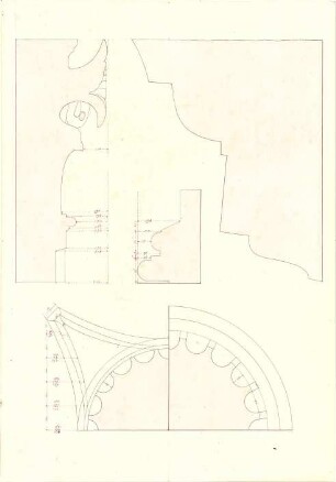 Gärtner, Friedrich von; Tivoli (Latium, Italien); Vesta-Tempel, Vermessung - Hauptgesims - Profile (Schnitte); Hauptgesims (Detail)