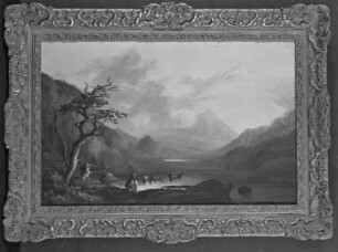 Hirten mit Vieh in Gebirgslandschaft selbdritt